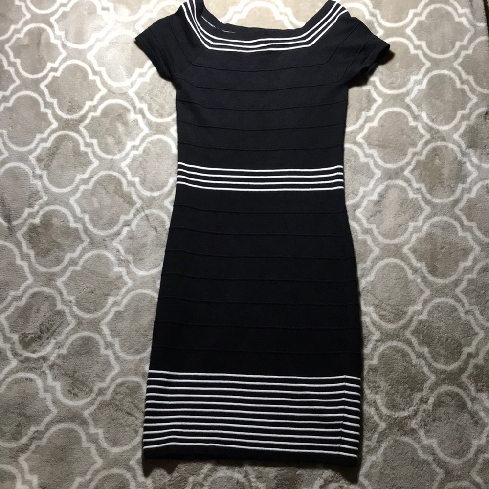 Black & White Striped Trim Bodycon Dress